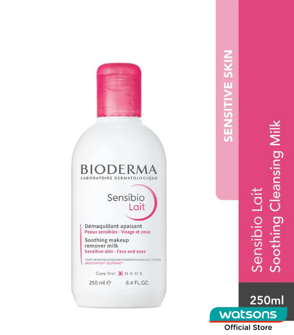 Bioderma Sensibio Lait Soothing Cleansing Milk 250ml bottle for sensitive skin featured for the bulk dermatological facial skincare collection.