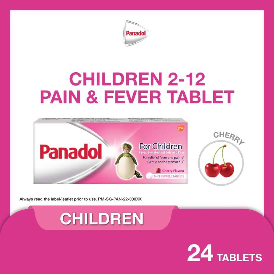 PANADOL Children's Chewable Tablet (Fever + Cold & Pain Symptoms Relief) Cherry Flavour 24s