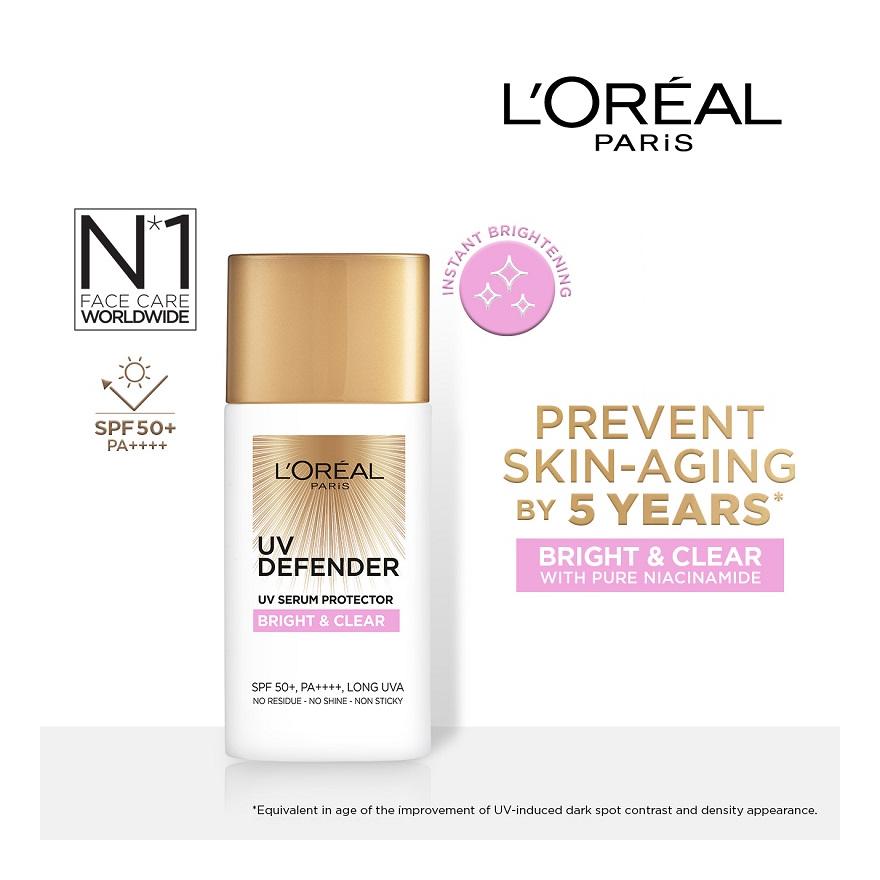 L'OREAL PARIS SKINCARE UV Defender Serum Protector Sunscreen Bright & Clear SPF50+ PA++++ (Suitable for All Skin Types) 50ml