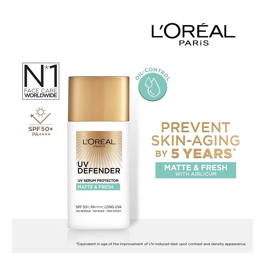 L'OREAL PARIS SKINCARE Loreal Paris UV Defender Serum Protector Matte & Fresh SPF50 Sunscreen 50ml (For oily skin type)<BR>