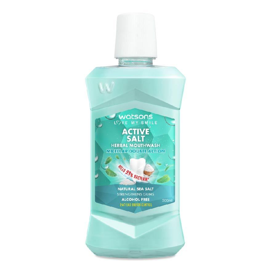 WATSONS Active Salt Herbal Mouthwash Micellar Double Action Kills 99% Bacteria 500ml