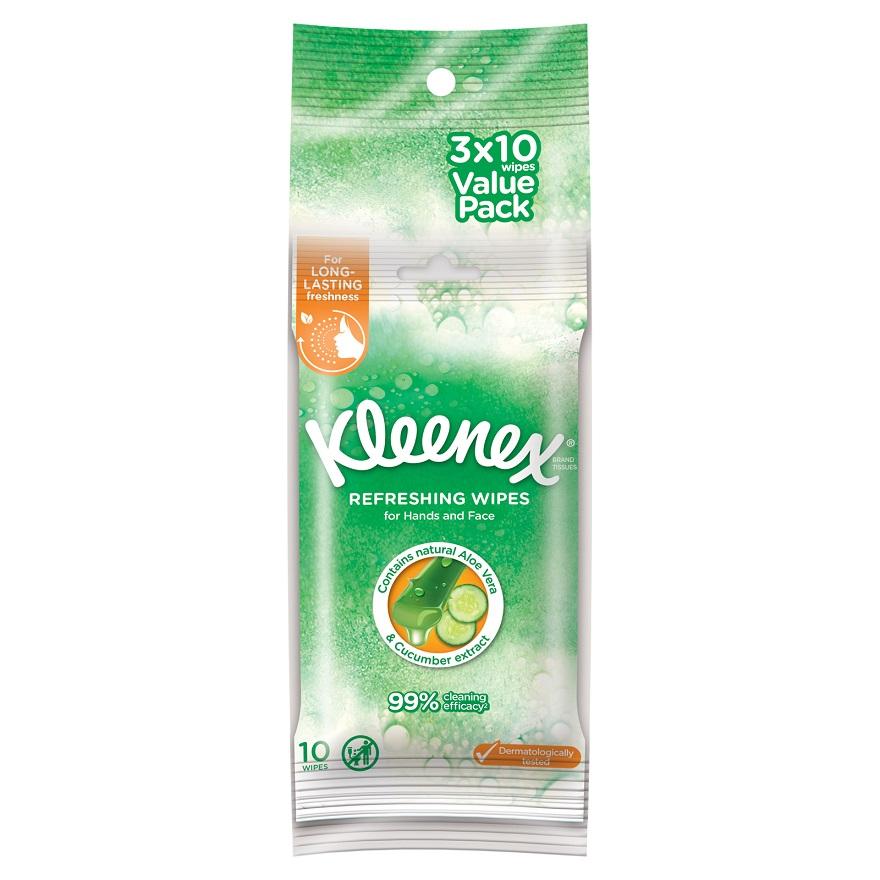 KLEENEX Refreshing Hand and Face Moist Wipes 3 x 10 Sheets