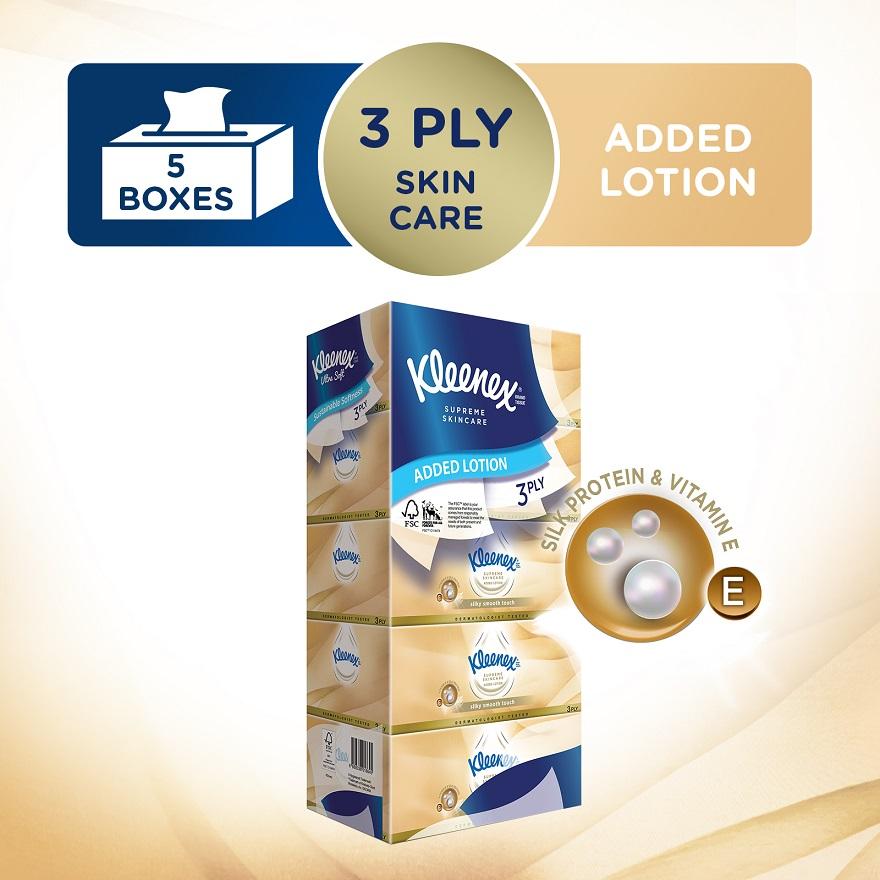 KLEENEX Ultra Soft 3ply Facial Tissue Silky Smooth 80s x 5 Box