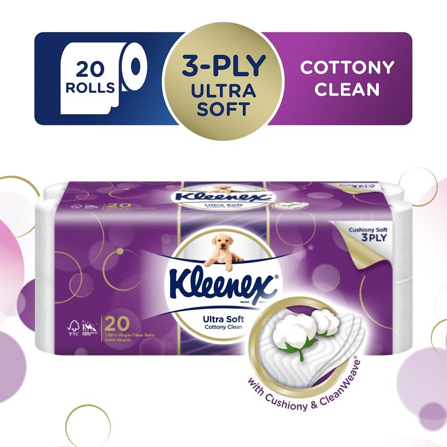 KLEENEX KLEENEX Ultra Soft Toilet Tissue Paper Cottony Clean 20 Rolls<BR>
