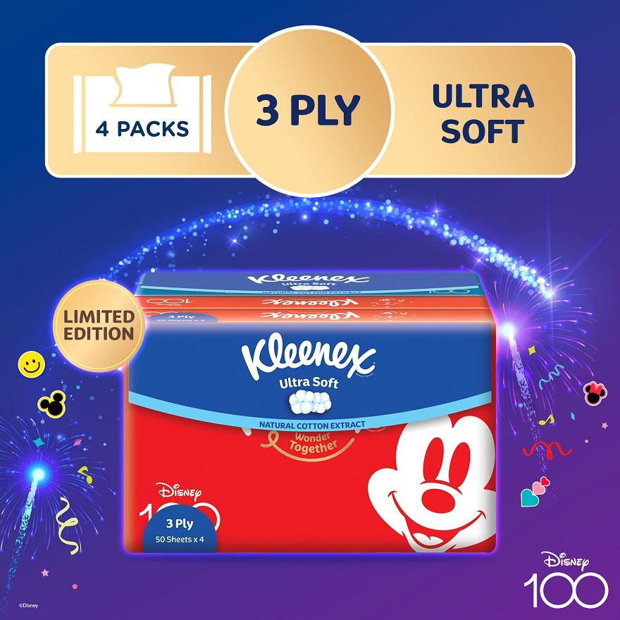 KLEENEX Limted Edition Disney 100 3ply Ultra Soft Facial Tissue Soft Pack 50s x 4 Packs (per pack)