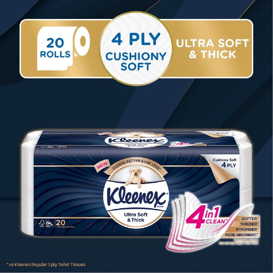 KLEENEX KLEENEX Ultra Soft & Thick Cushion Soft 4ply Toilet Roll Bathroom Tissue 20s<BR>