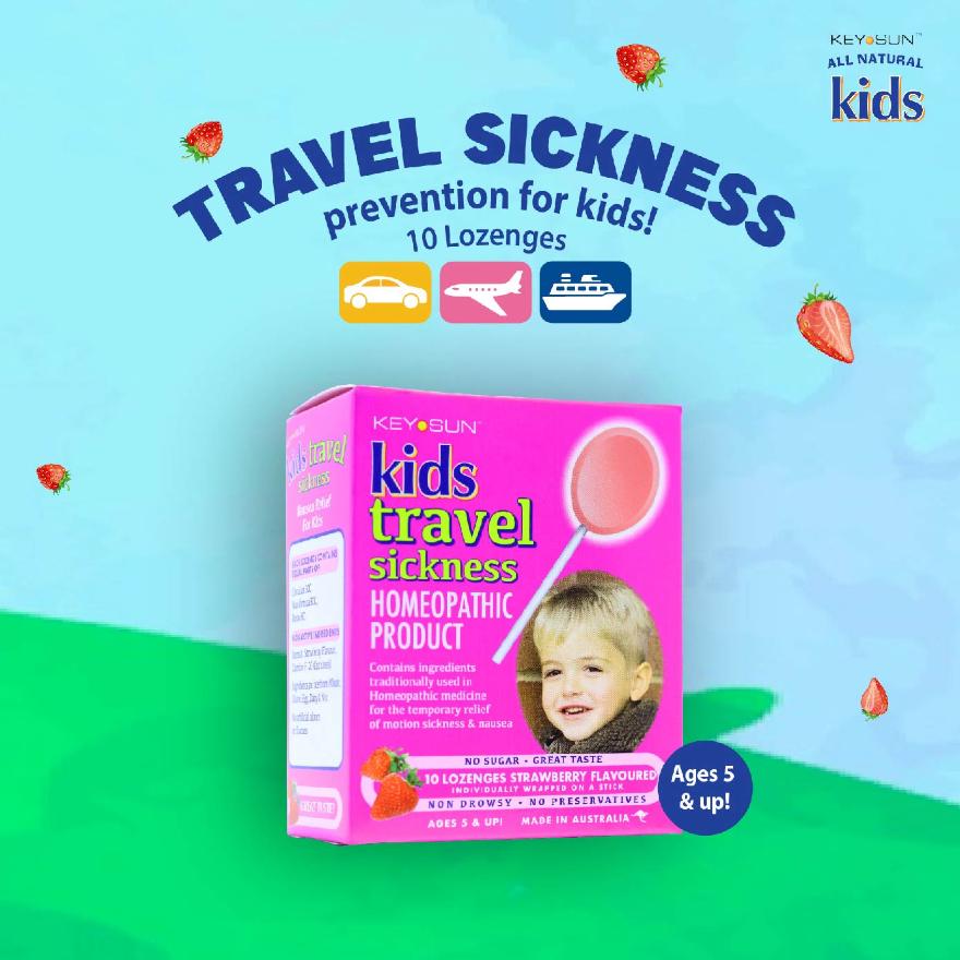 KEY SUN All Natural Kids Lozenges for Kids Strawberry (Individually Packed + For Temporary Relief of Motion Sickness & Nausea + Suitable for Age 5 & Up) 10s