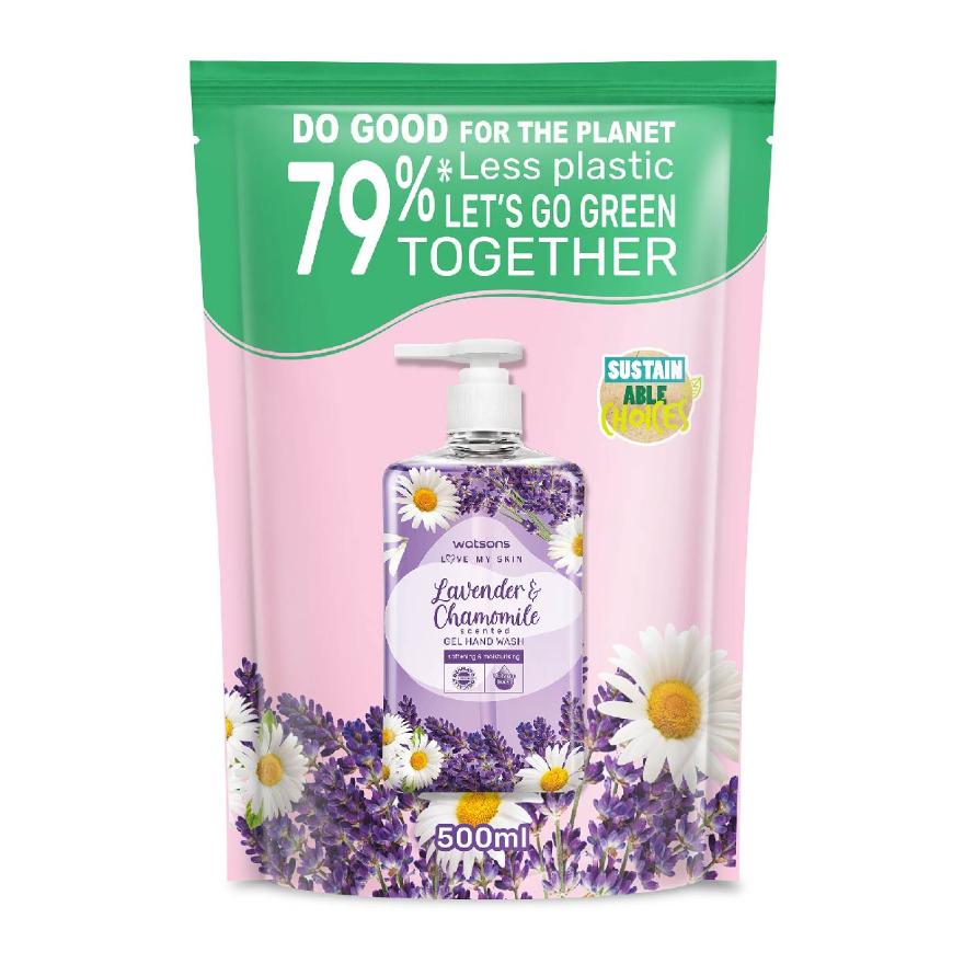 WATSONS Lavender & Chamomile Scented Gel Hand Wash Refill Pack (Softening & Moisturising, Dermatologically Tested) 500ml