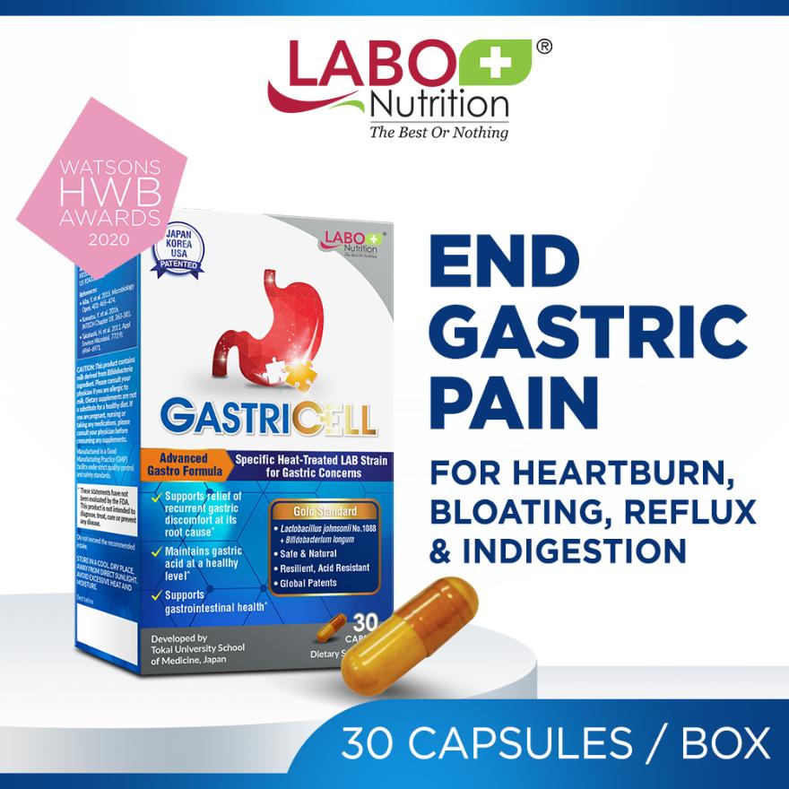 LABO NUTRITION GastricCell Dietary Supplement Capsule (To Relieve Acid Reflux, Heartburn, Bloat, Indigestion, Burping, Regulate Gastric Acid - End Recurring Gastric Problems) 30s