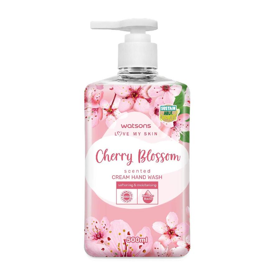 WATSONS Cherry Blossom Scented Cream Hand Wash (Softening and Moisturising, Dermatologically Tested) 500ml