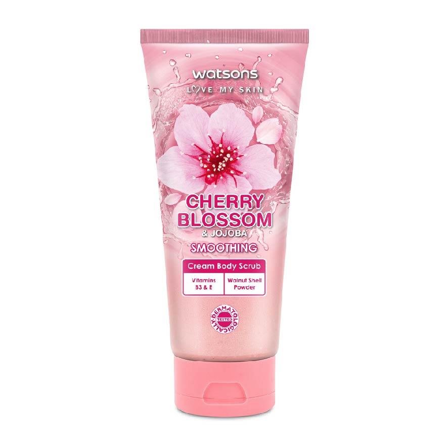 WATSONS Cherry Blossom & Jojoba Smoothing Cream Body Scrub (Dermatologically Tested, Vitamins B3 & E, Walnut Shell Powder) 200ml