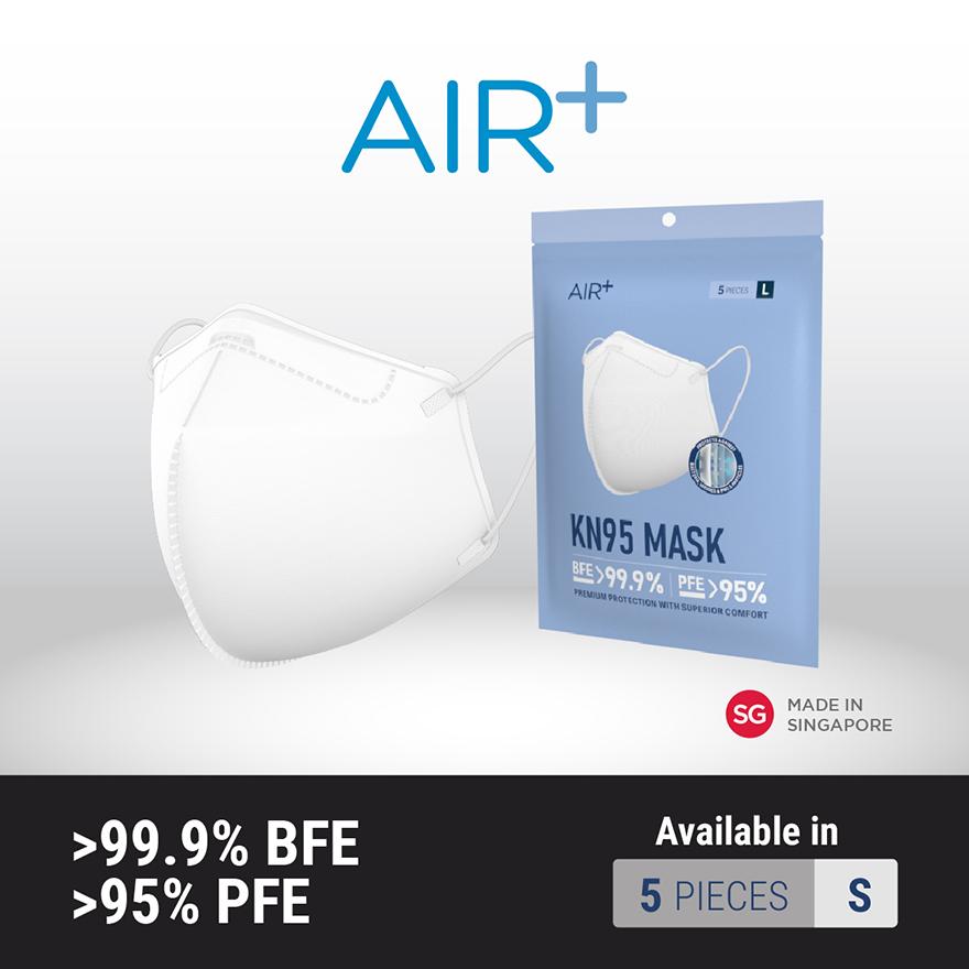 AIR+ KN95 Disposable Face Mask Size S (BFE >99.9% + PFE>95% + PM2.5) 5s