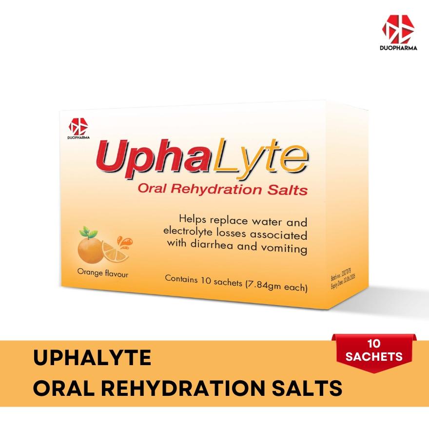 UPHALYTE Oral Rehydration Salts Orange Flavour Sachet (Helps Replace Water & Electrolyte Losses) 10s