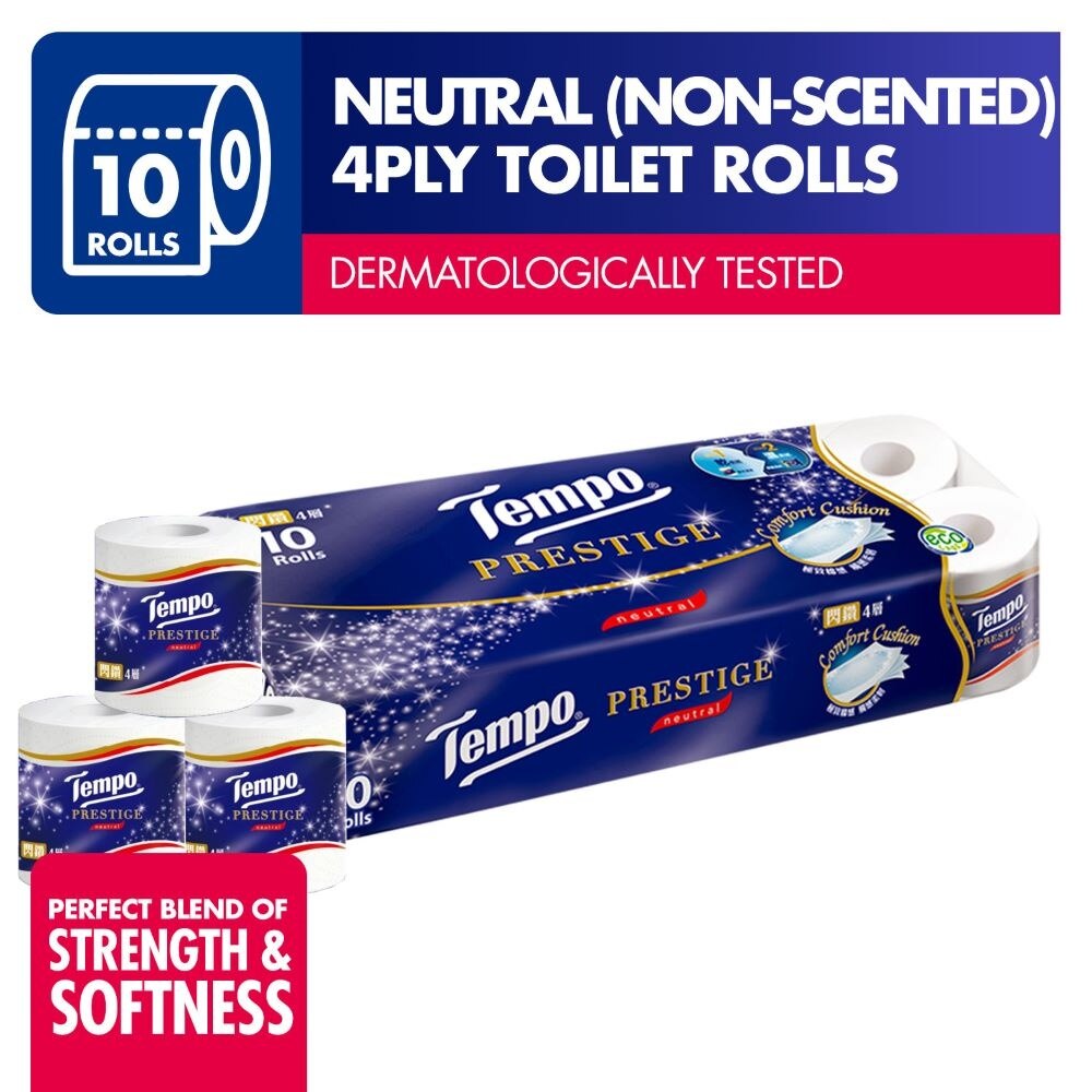 TEMPO Prestige Neutral 4-Ply Non-Scented Toilet Roll 10s