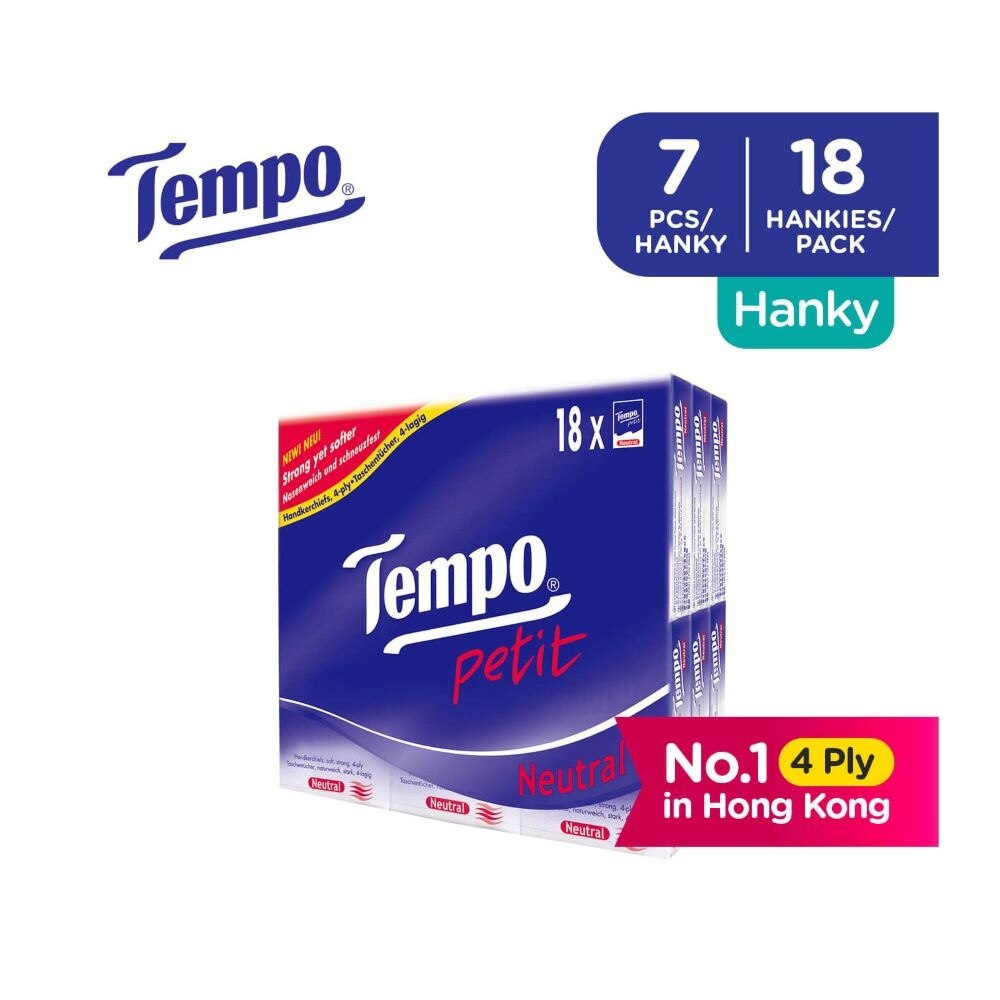 TEMPO Petit Neutral 4-Ply Handkerchiefs Packset 7s x 18