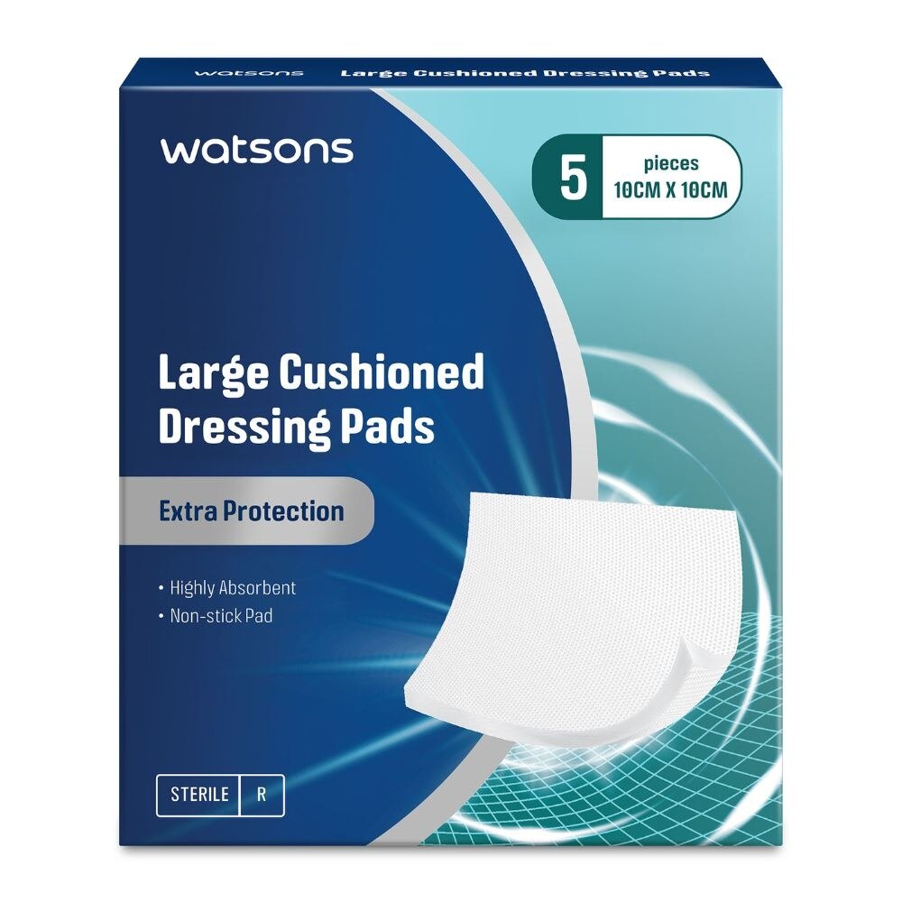 WATSONS Large Cushioned Dressing Extra Protection Pad 10cm x 10cm (Highly Absorbent & Non-Stick Pad) 5s