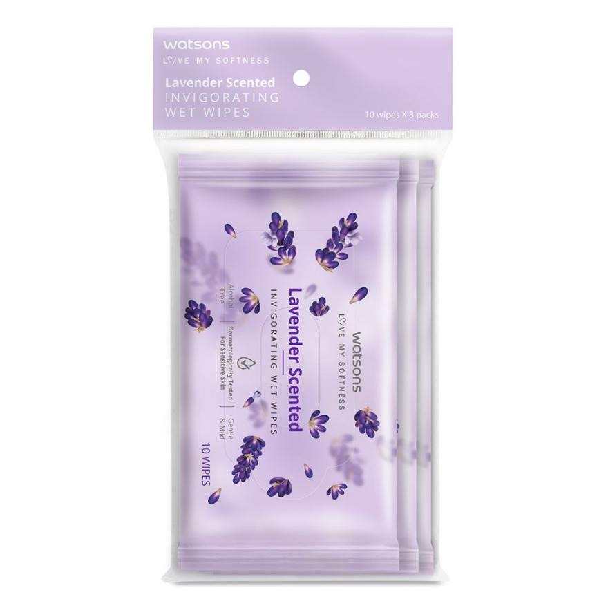 WATSONS Scented Invigorating Wet Wipes Lavender 10s x 3 packet