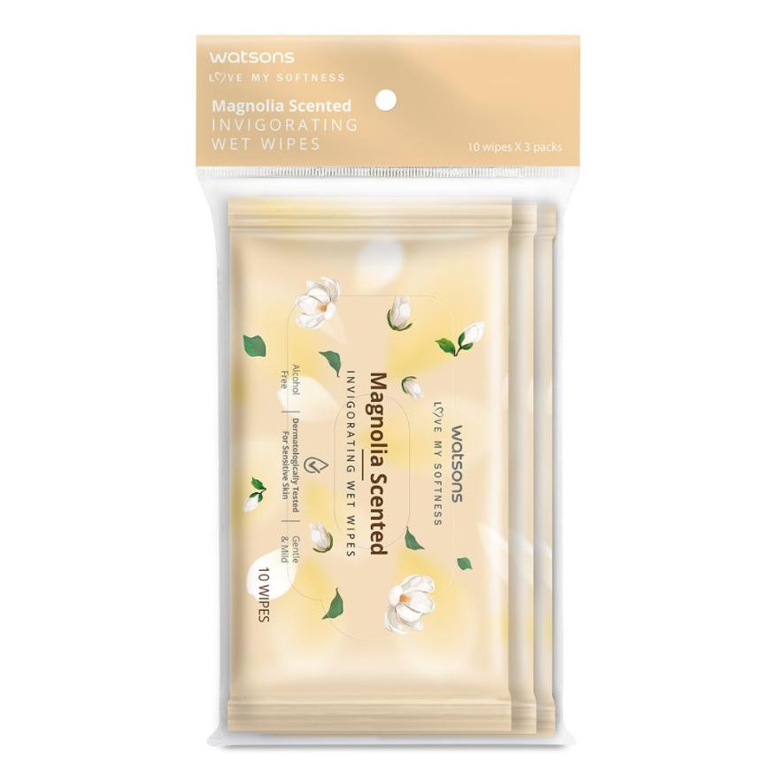 WATSONS Scented Invigorating Wet Wipes Magnolia 10s x 3 packet
