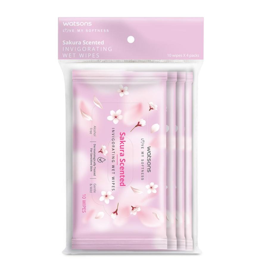 WATSONS Scented Invigorating Wet Wipes Sakura 10s x 4 packet