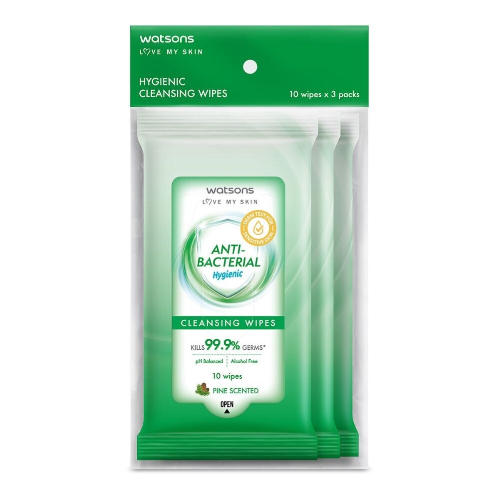 WATSONS Anti-Bacterial Hygienic Cleansing Wipe Pine Pack Set (For Skin Nourishing & Moisturising) 10s x 3 Pack