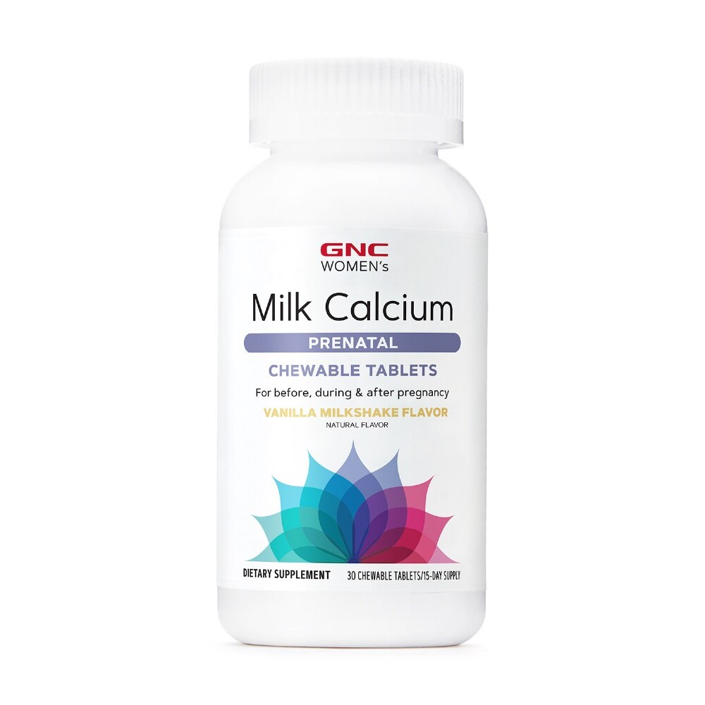GNC Women's Milk Calcium Prenatal Chewable Tablet Vanilla Milkshake Flavour 30s