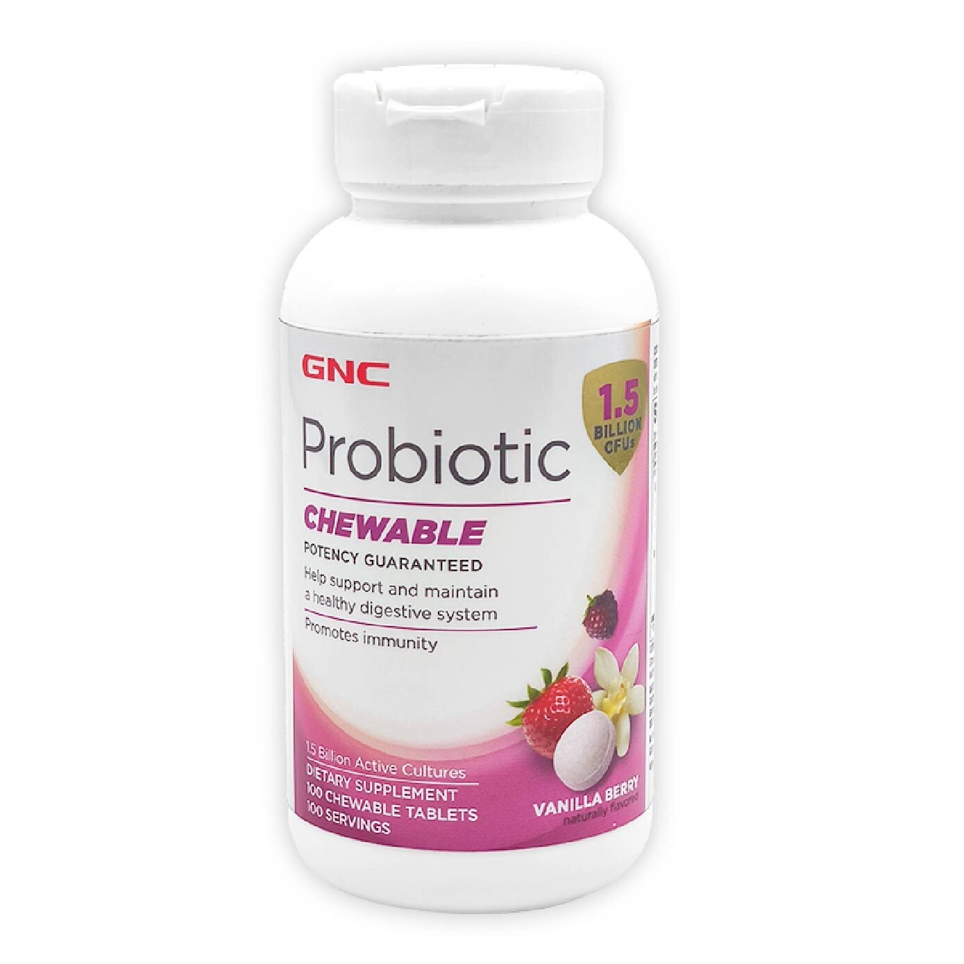 GNC Probiotic 1.5 Billion CFUs Chewable Tablet Vanilla Berry 100s