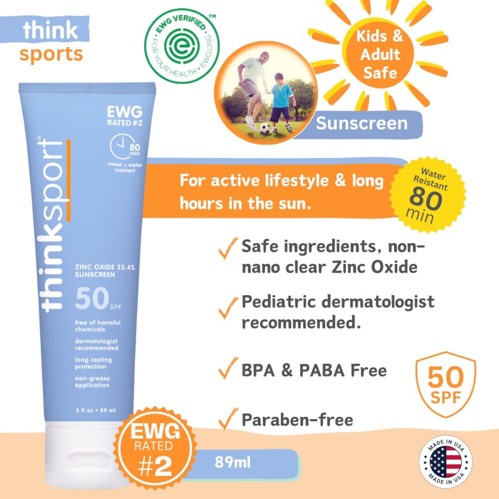THINK Zinc Oxide 23.4% Sunscreen SPF50 (Free Of Harmful Chemicals, Long-Lasting Protection & Non-Greasy Application) 89ml