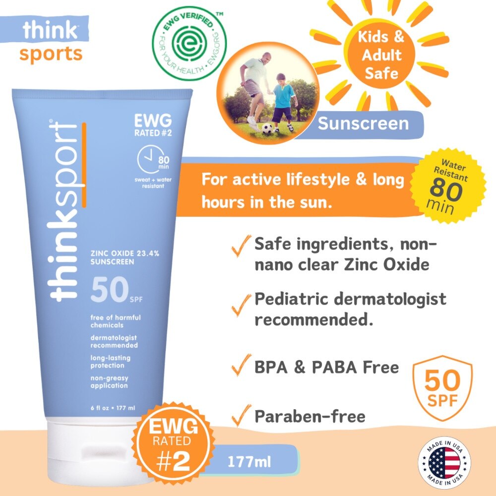 THINK Zinc Oxide 23.4% Sunscreen SPF50 (Free Of Harmful Chemicals, Long-Lasting Protection & Non-Greasy Application) 177ml