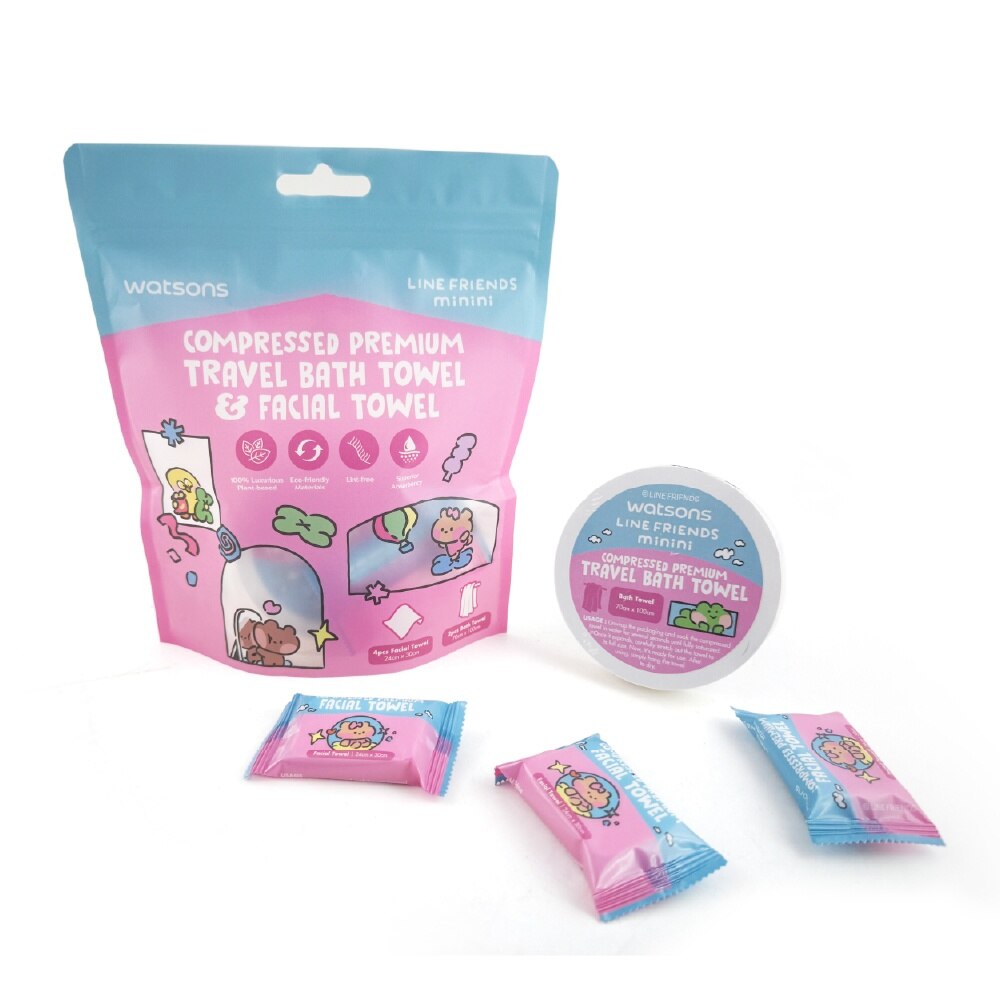 WATSONS Line Friends Minini Compresed Premium Travel Bath Towel & Facial Towel 6s