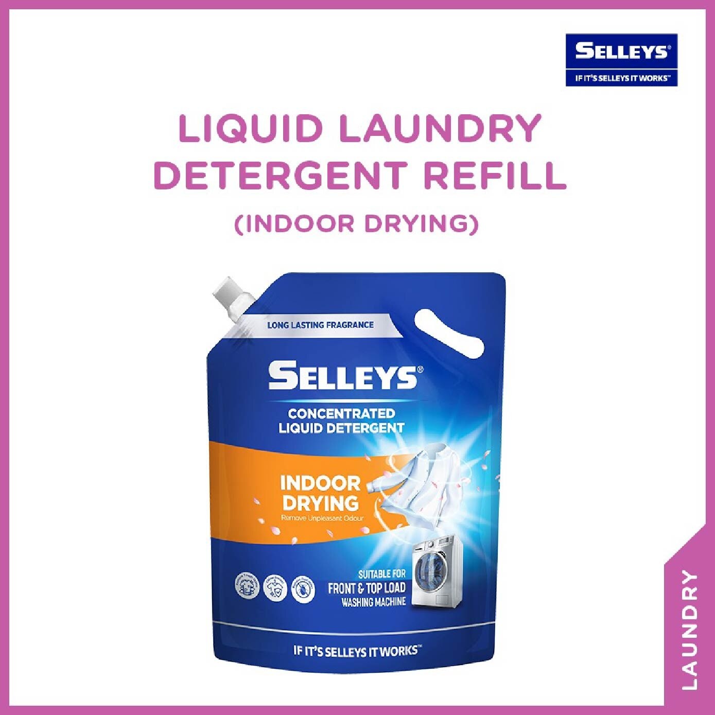 SELLEYS Liquid Laundry Detergent Indoor Drying Refill Pack 2.4kg