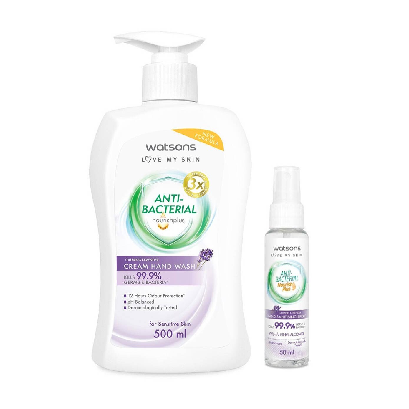 WATSONS Antibacterial Anti-Bacterial Calming Hand Wash + Hand Sanitiser Spray Bundle Set 1s