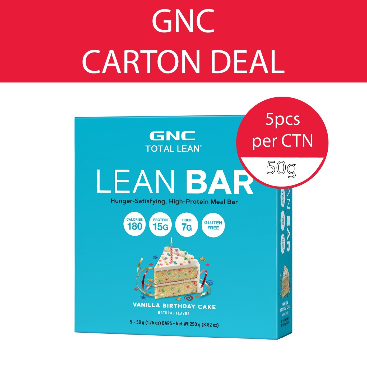GNC Total Lean Bar Protein Snack Bar Vanilla Birthday Cake 50g x5